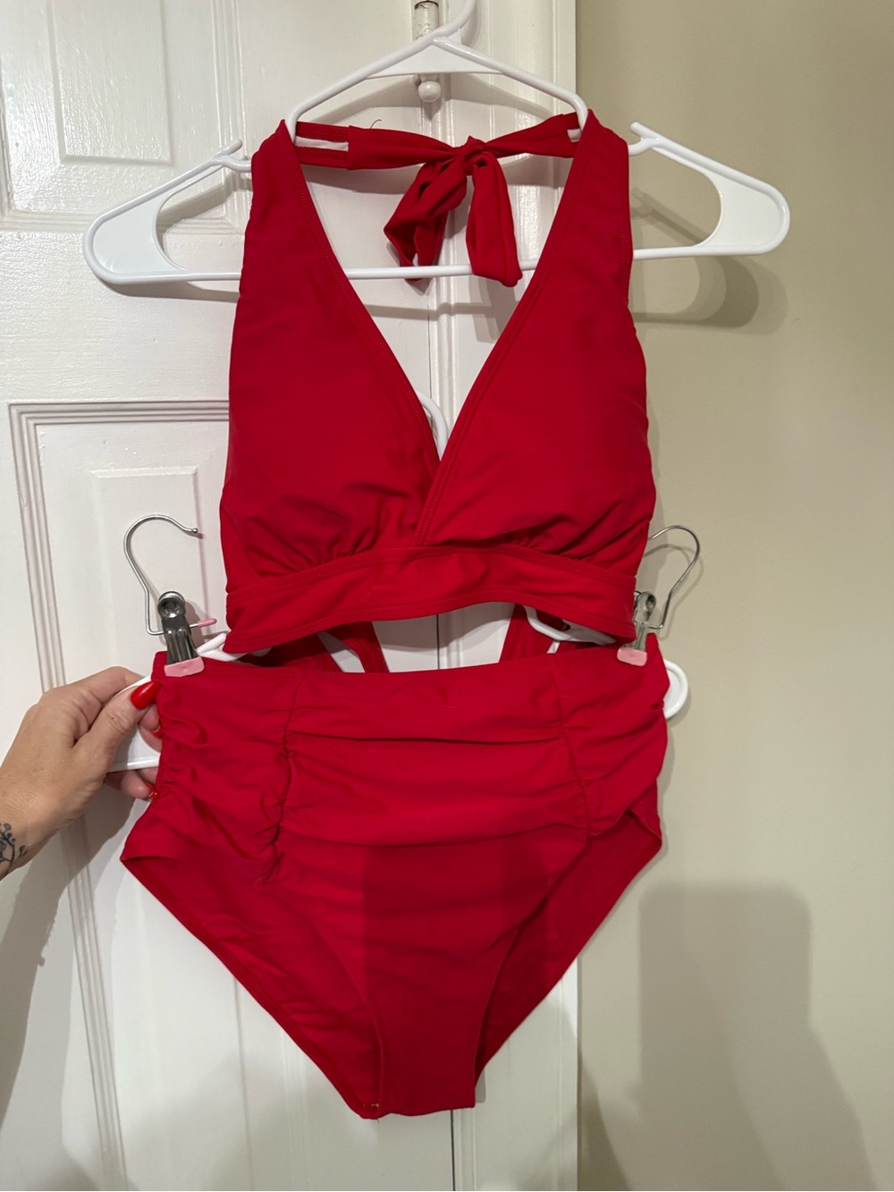 Kids Red One-Piece Swimsuit - Classic Halter Style